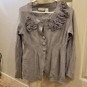 DKNY Jeans Gray Floral Button Up Cardigan Size M